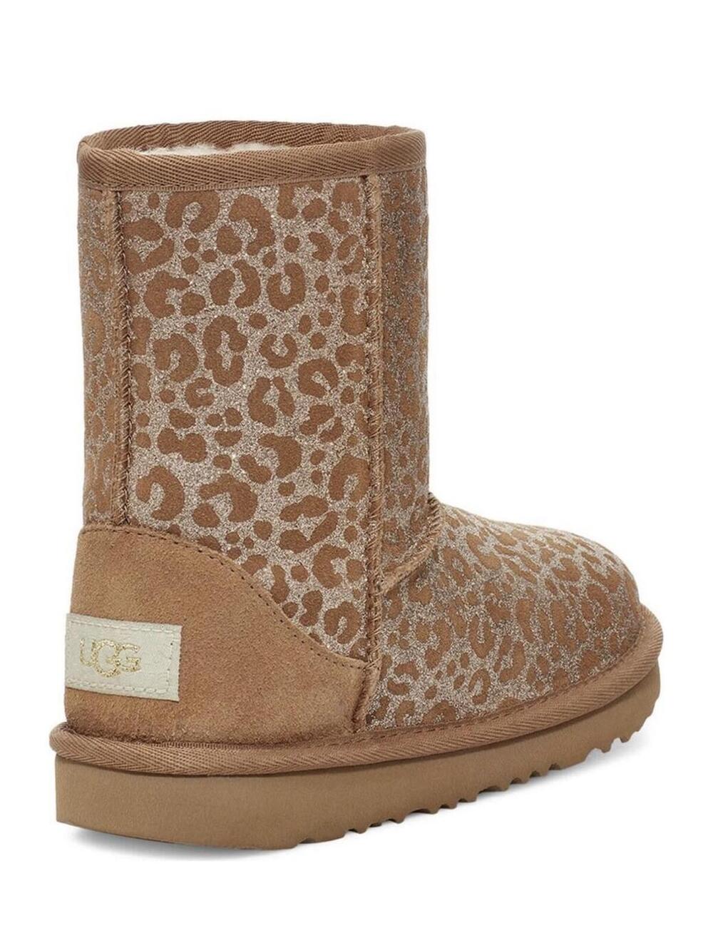 NEW Ugg Girls Classic ll Glitter Leopard Boots Chestnut Suede Fur size 5 - Picture 4 of 5